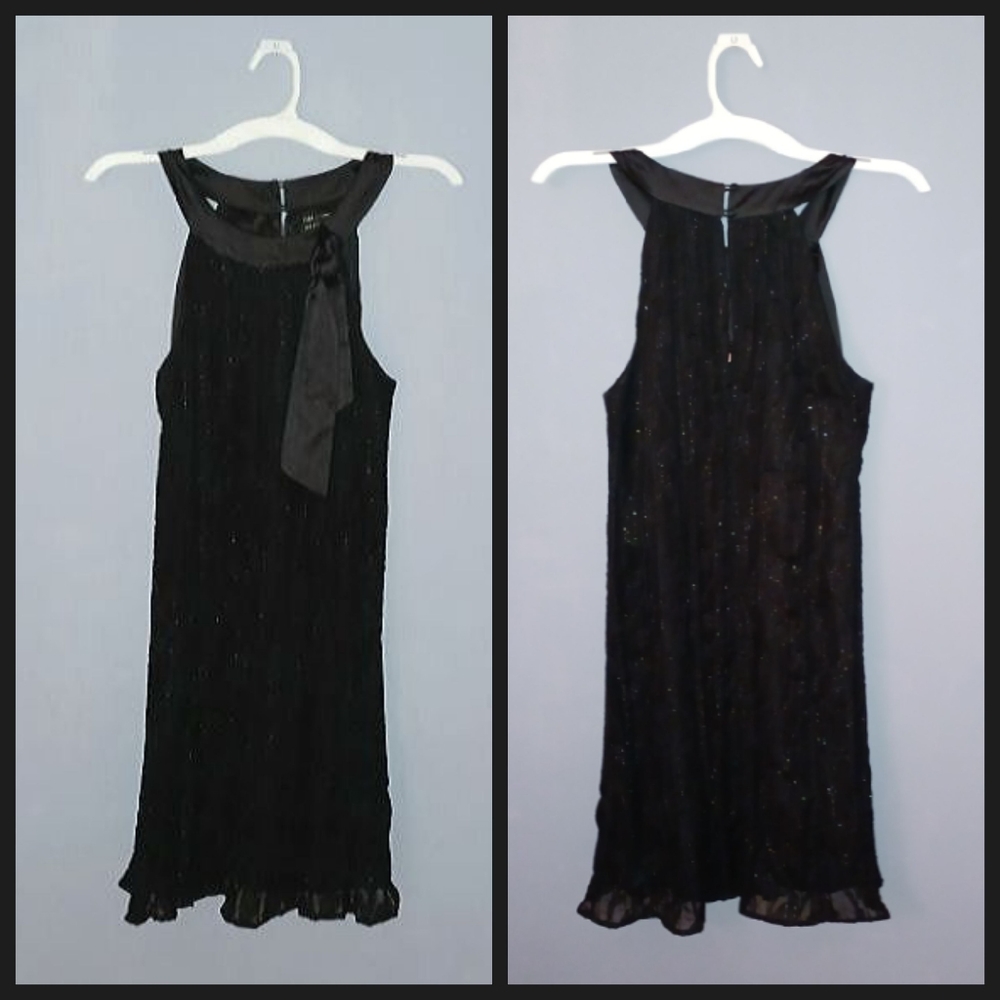 Max and Cleo Sleeveless Black Dress w/Satin Neck Tie